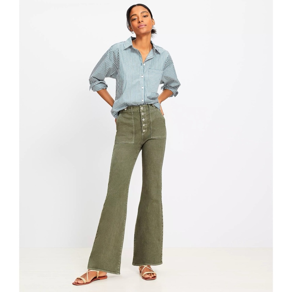 ❤️ NWT! LOFT The Slim Flare High Rise Olive Green Jeans SZ 32